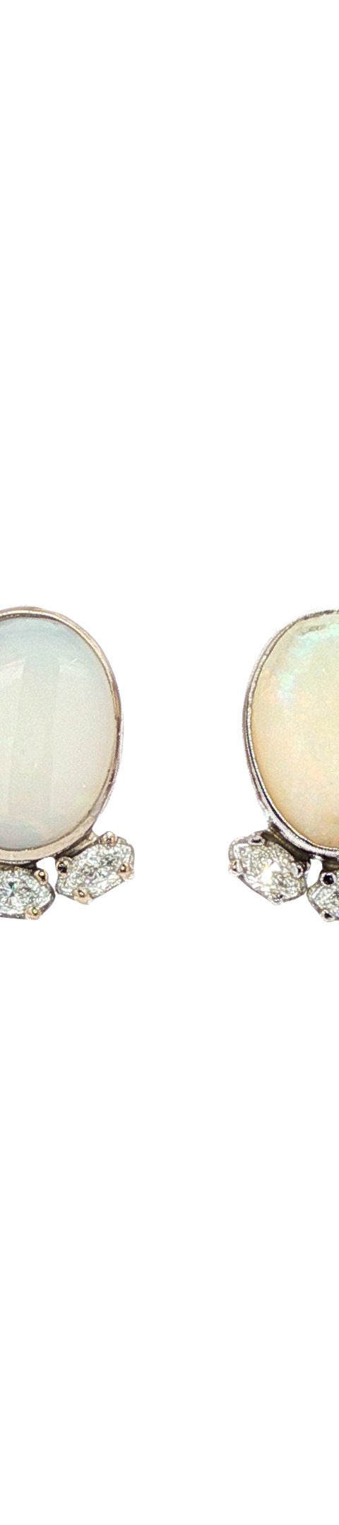 Vintage 14K White Gold Drop Earrings with Opal and Diamond